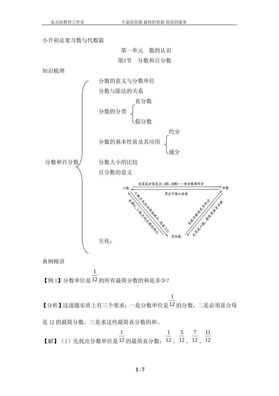 小升初数学总复习知识梳理+练习+答案-分数和百分数.doc_第1页