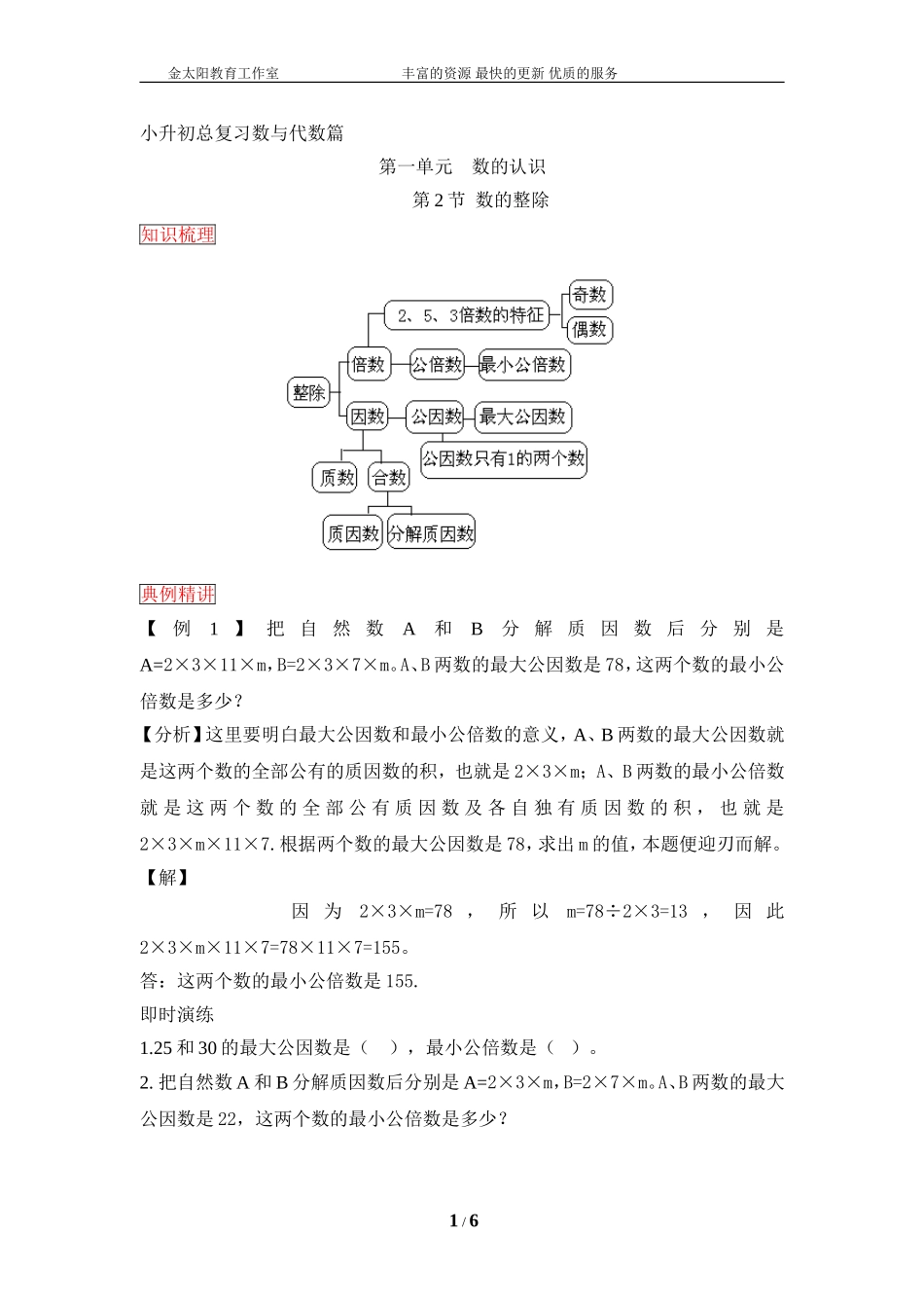 小升初数学总复习知识梳理+练习+答案-数的整除-通用版.doc_第1页