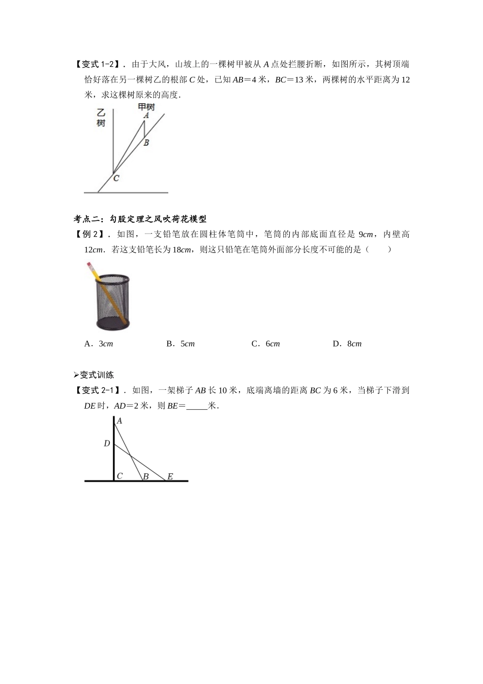 模型47 勾股定理之大树折断、风吹荷花模型（原卷版）-2025《初中数学》74大招专题突破.docx_第2页