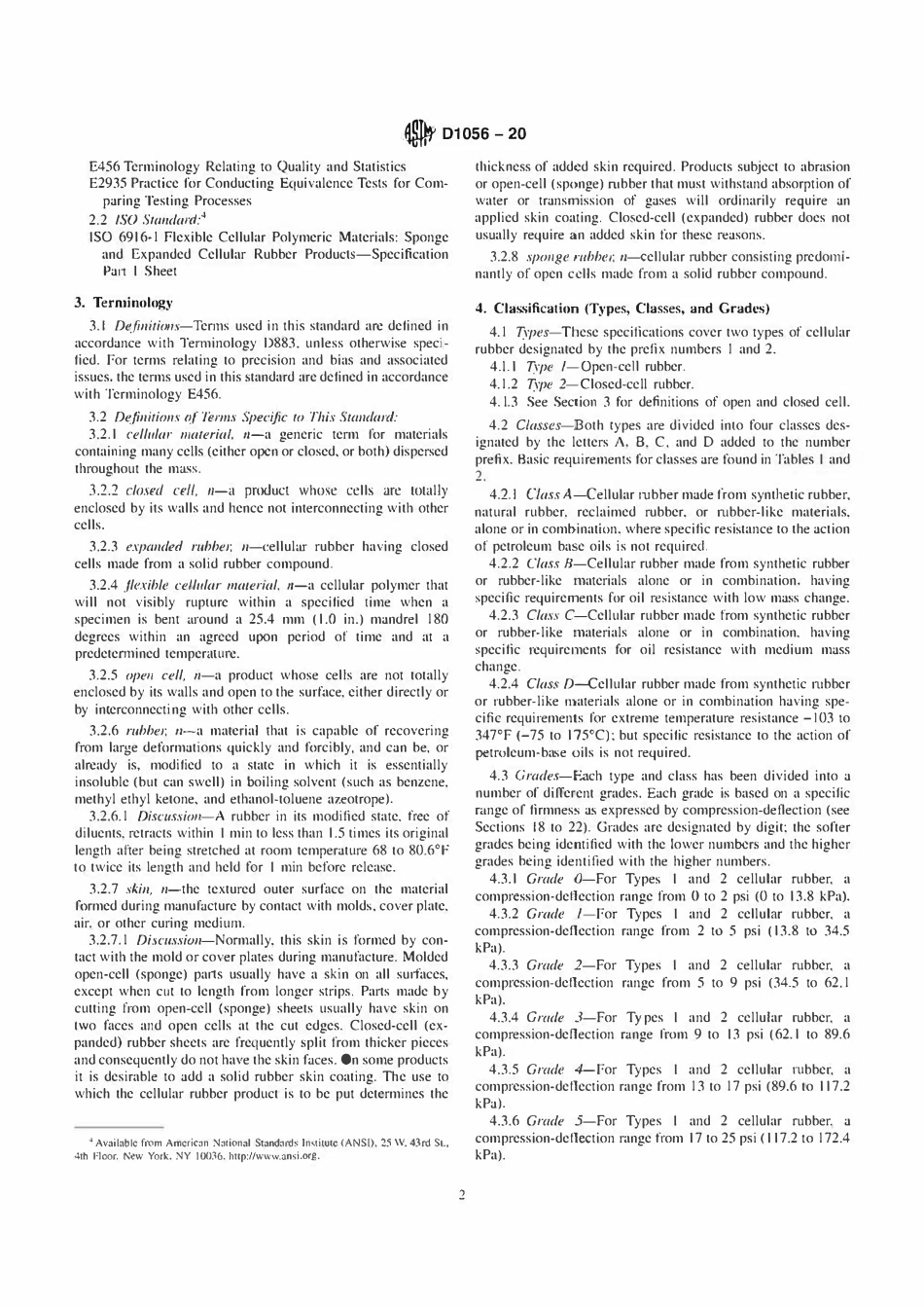 ASTM D1056-20 (ASTM)柔性细胞材料-海绵或膨胀Rubber1，2.pdf_第2页