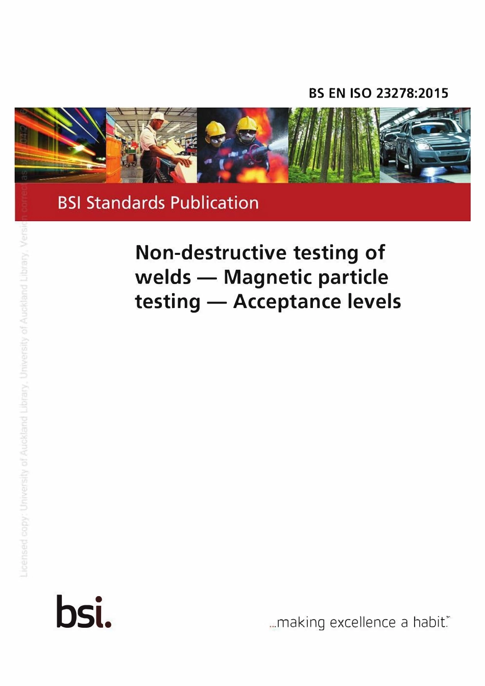 BS EN ISO 23278 2015 焊接的无损检测-磁粉检测-验收等级（英文版）.pdf_第1页
