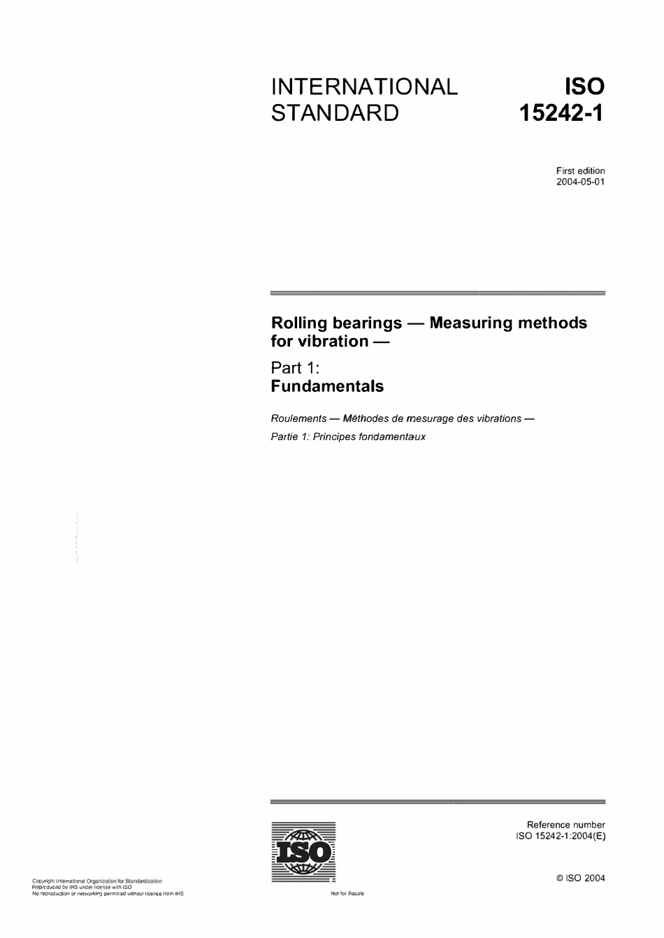 ISO 15242-1-2004 Rolling bearings-Measuring methods for vibration-Part 1：Fundamentals.pdf_第1页