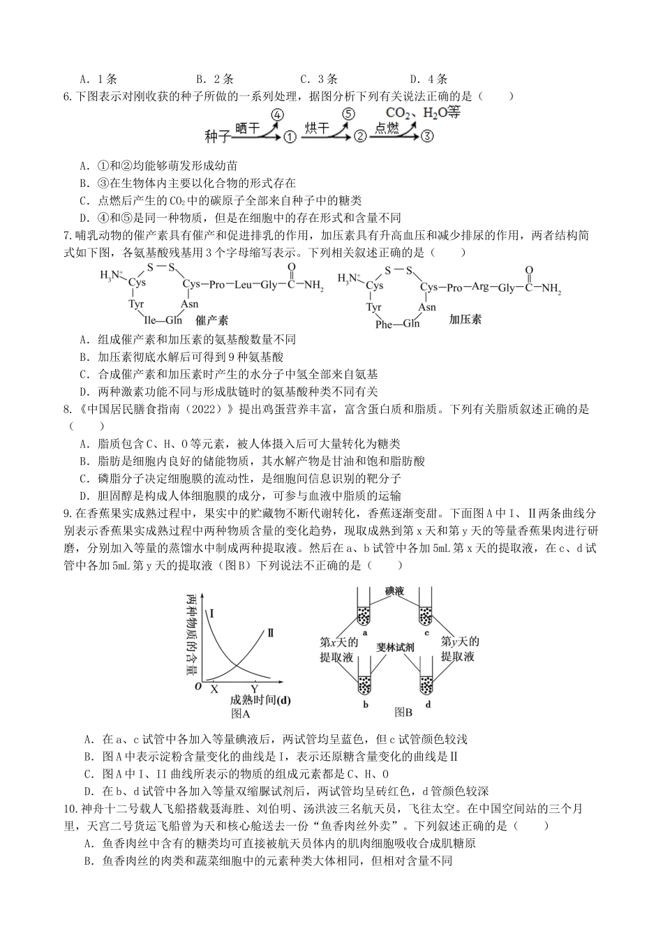 甘肃省兰州第一中学2024-2025学年高一上学期10月月考试题 生物含答案.docx_第2页