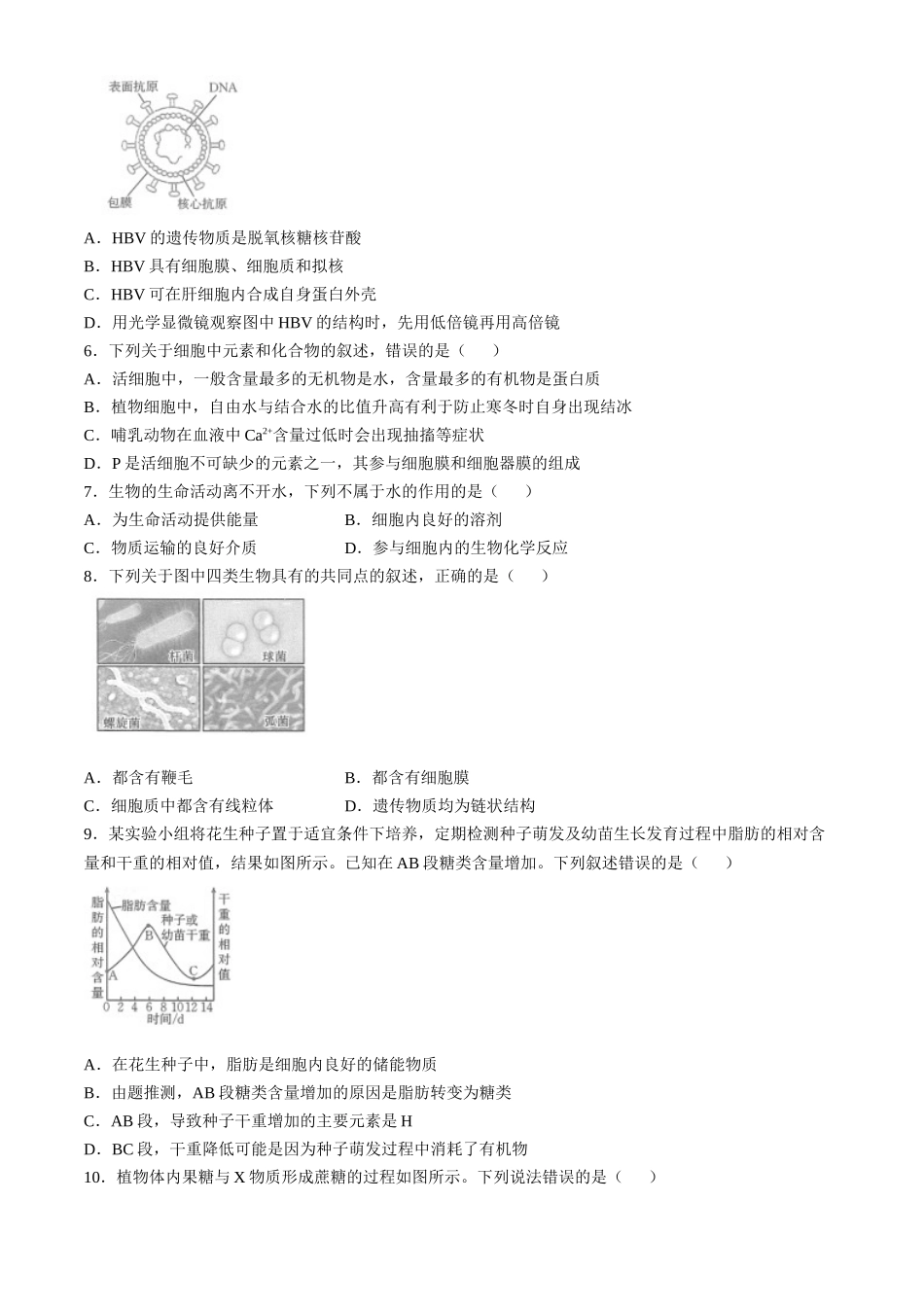 河南省名校2024-2025学年高一上学期模拟选科走班调考试题 生物含答案【KS5U 高考】.docx_第2页
