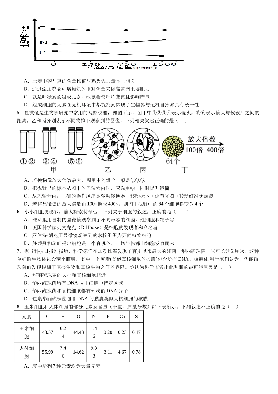 河南省许昌高级中学2024-2025学年高一上学期10月月考试题 生物含解析.docx_第2页