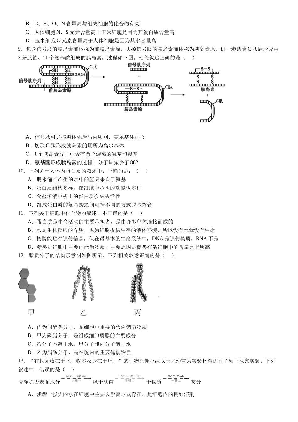 河南省许昌高级中学2024-2025学年高一上学期10月月考试题 生物含解析.docx_第3页