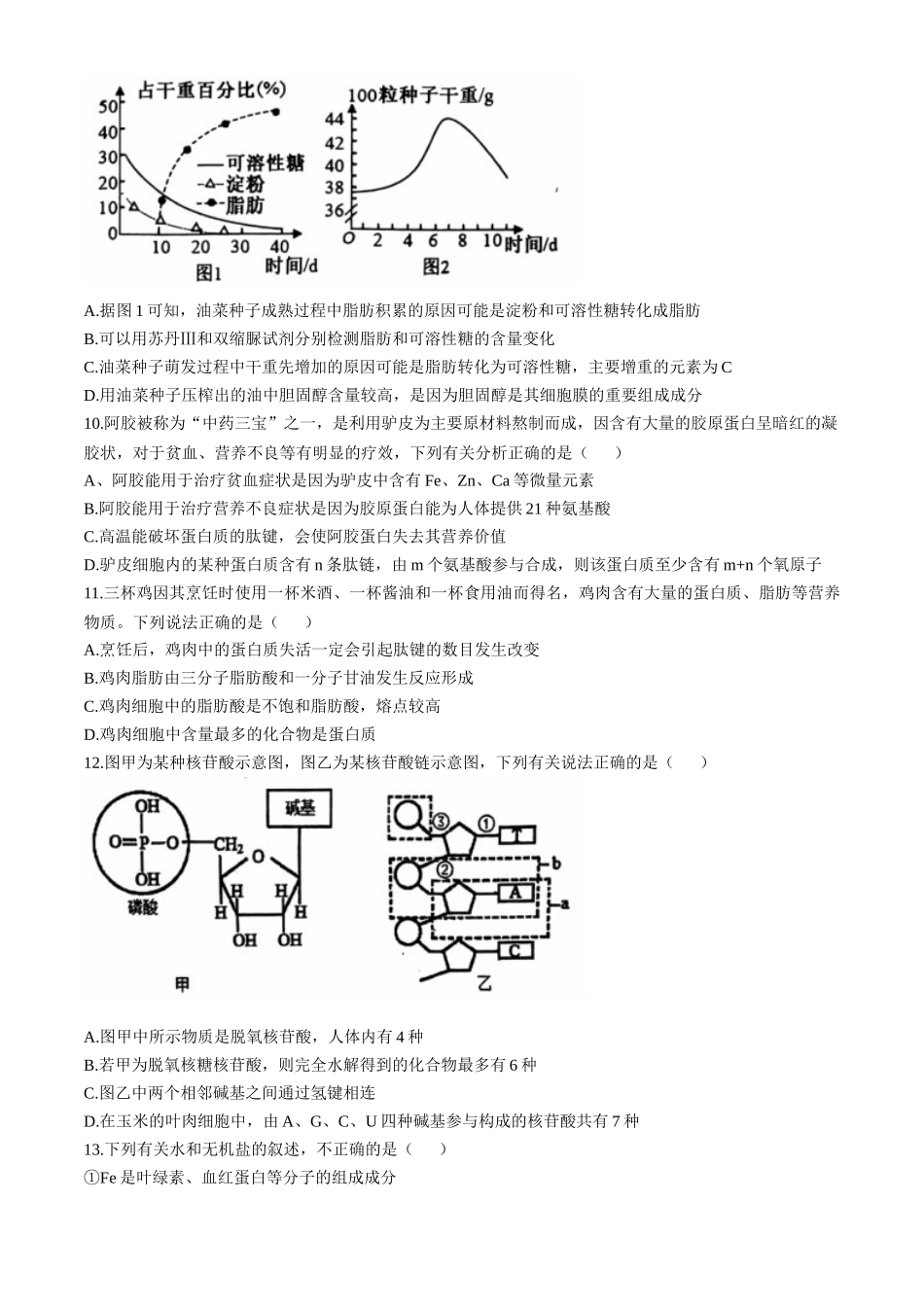 湖北省十堰市六县市区一中教联体2024-2025学年高一上学期11月联考试题 生物含答案.docx_第3页