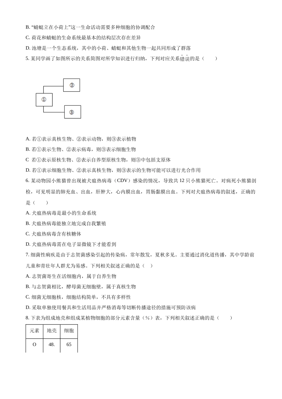 湖北省宜昌市协作体2024-2025学年高一上学期期中考试生物试题.docx_第2页