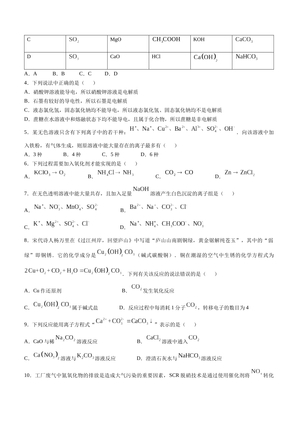 辽宁省县域重点高中协作体2024~2025学年高一上学期10月质量监测试题 化学含解析.docx_第2页