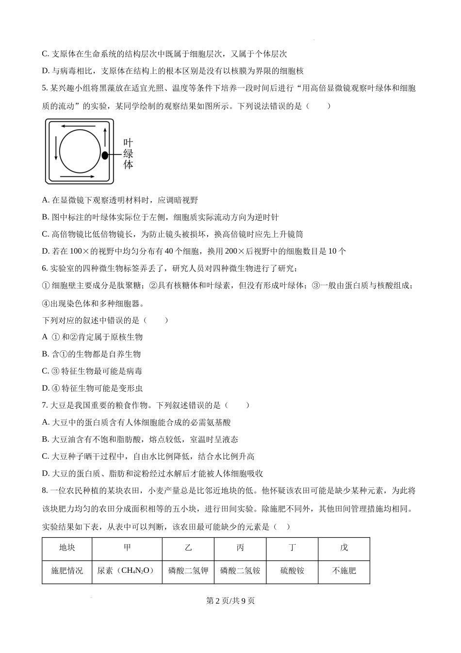 四川省成都市树德中学2024-2025学年高一上学期10月月考生物试题（原卷版）.docx_第2页