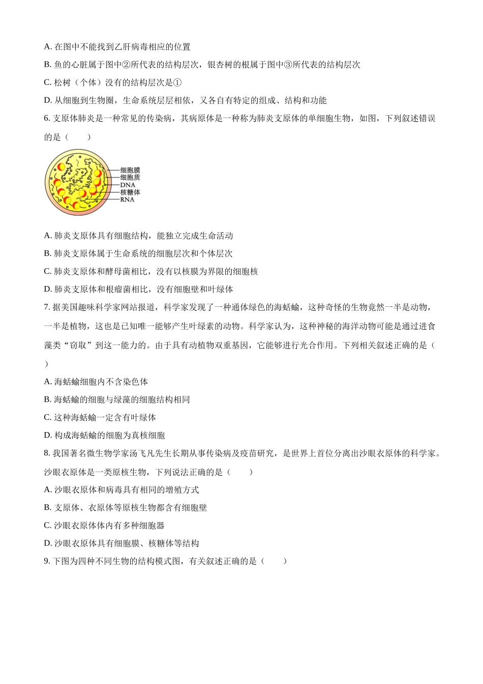 重庆市七校联考2024-2025学年高一上学期第一次月考生物试题.docx_第2页