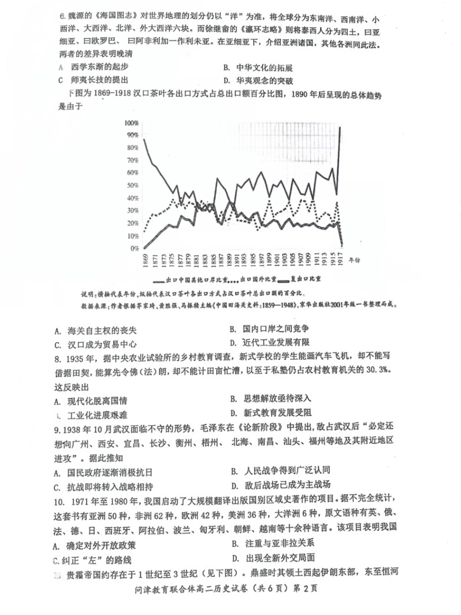 【湖北卷】湖北省问津教育联合体2024-2025学年高二下学期3月联考历史试卷.pdf_第2页