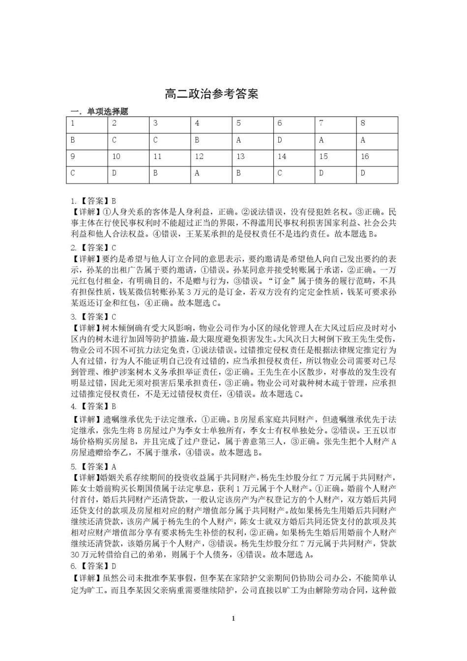 湖北省武汉市问津联盟2024-2025学年高二下学期5月月考政治答案.pdf_第1页