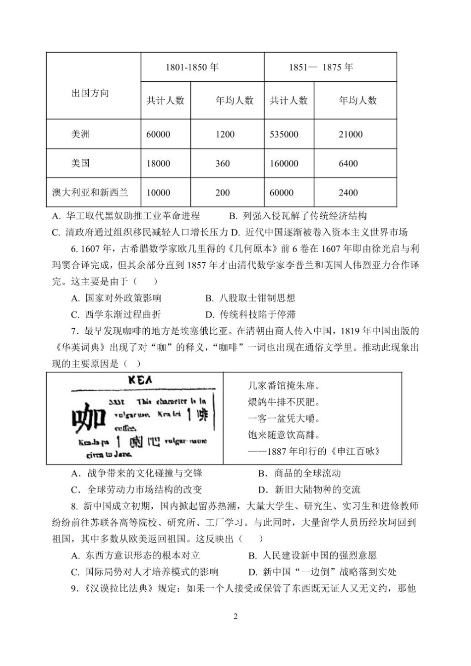 山东省德州市夏津第一中学2024-2025学年高二下学期第一次月考 历史试题（含答案）.pdf_第2页