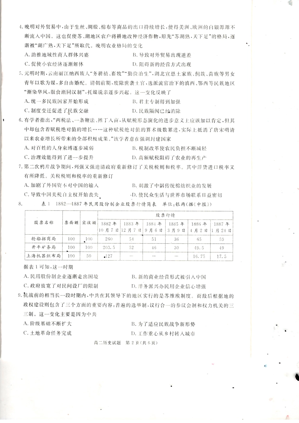 四川省巴中市2024-2025学年高二上学期期末考试历史试题.pdf_第2页