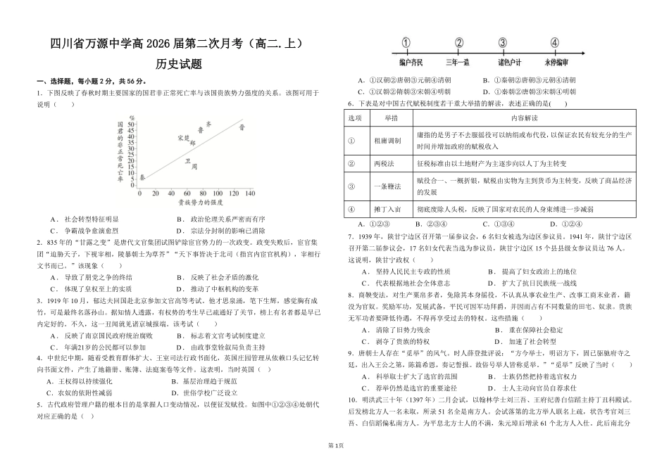四川省达州市万源中学2024-2025学年高二上学期第二次月考  历史试卷.pdf_第1页