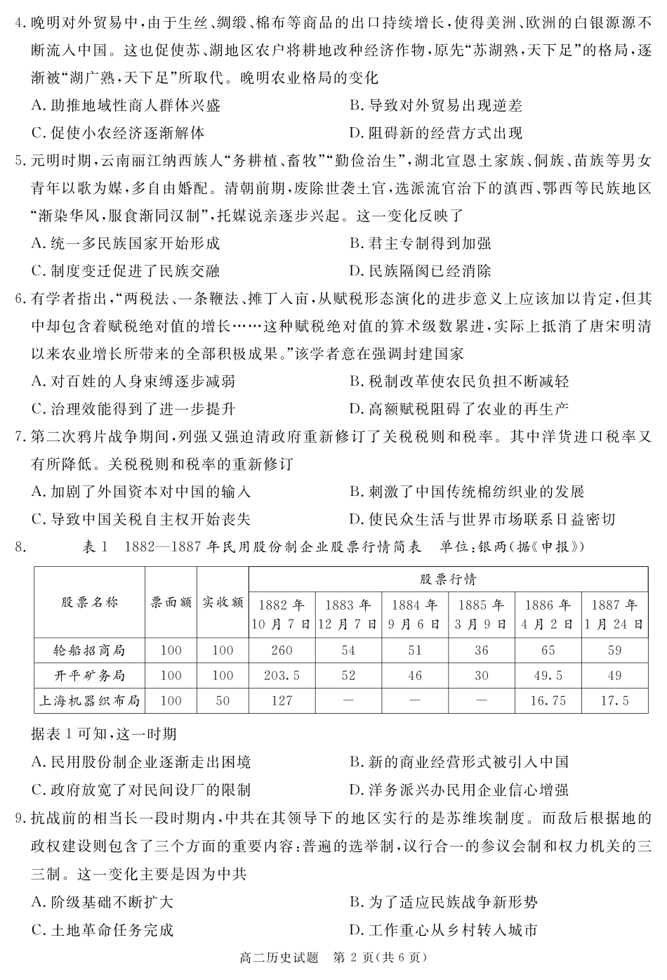 四川省自贡市、遂宁市、广安市等2024-2025学年高二上学期期末考试 历史含解析.pdf_第2页
