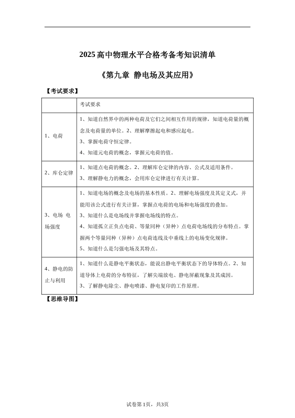09《静电场及其应用》-2025高中物理水平合格考备考知识清单+习题巩固.docx_第1页