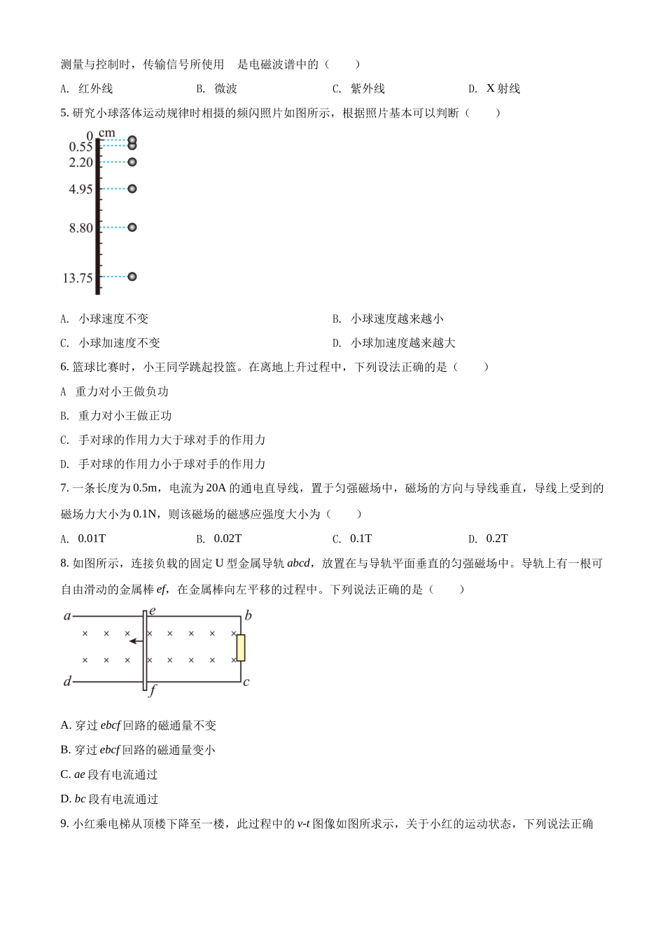 2022年1月广东省普通高中学业水平合格性考试物理试题（新课标）（原卷版）.docx_第2页