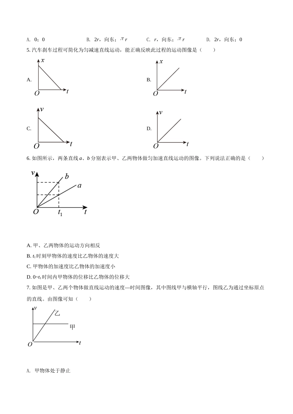 2022年1月江苏省普通高中学业水平测试合格性考试物理模拟试题（原卷版）.doc_第2页