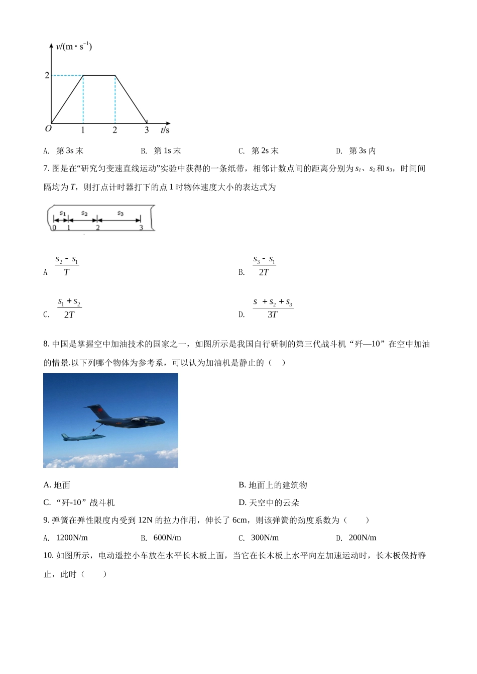 2022年江苏省1月普通高中学业水平合格性考试押题密卷物理试题（原卷版）.docx_第2页