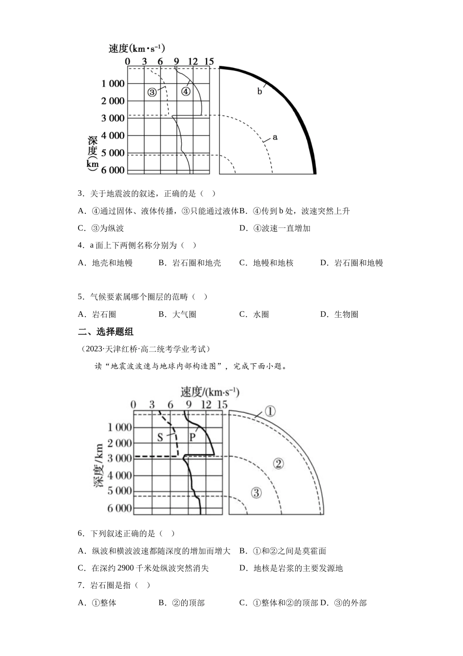2023年学业水平合格考试三年分类汇编（真题）—专题一宇宙中的地球04地球的圈层结构.docx_第2页