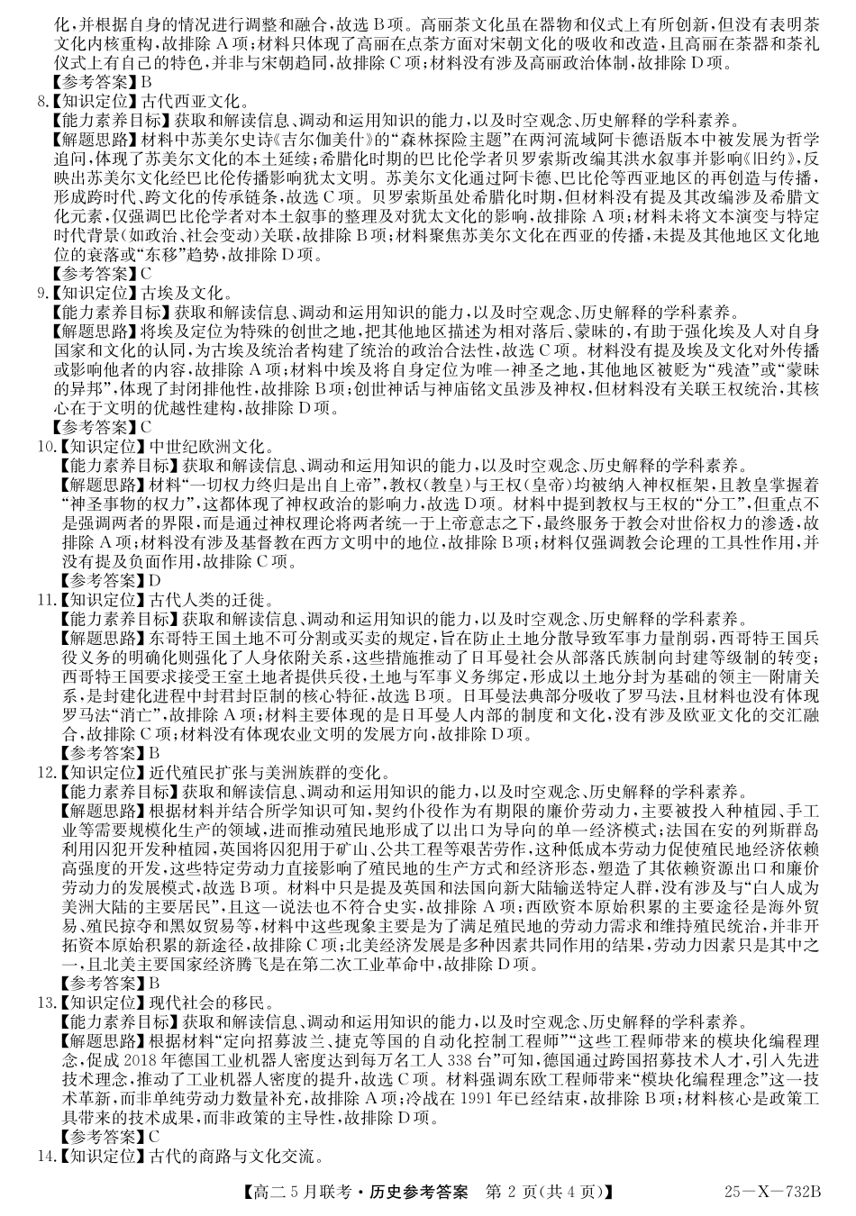 安徽省县中联盟2024-2025学年高二下学期5月联考历史答案.pdf_第2页