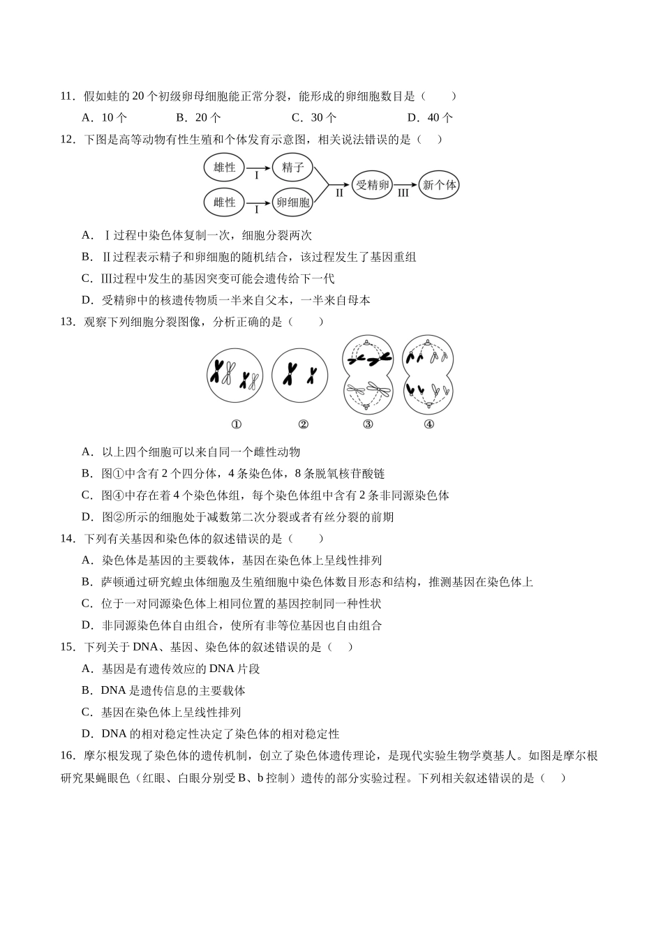 必修2综合测试卷（原卷版）-【学考复习】2024年高中生物学业水平考试必备考点归纳与测试（新教材专用）.docx_第3页