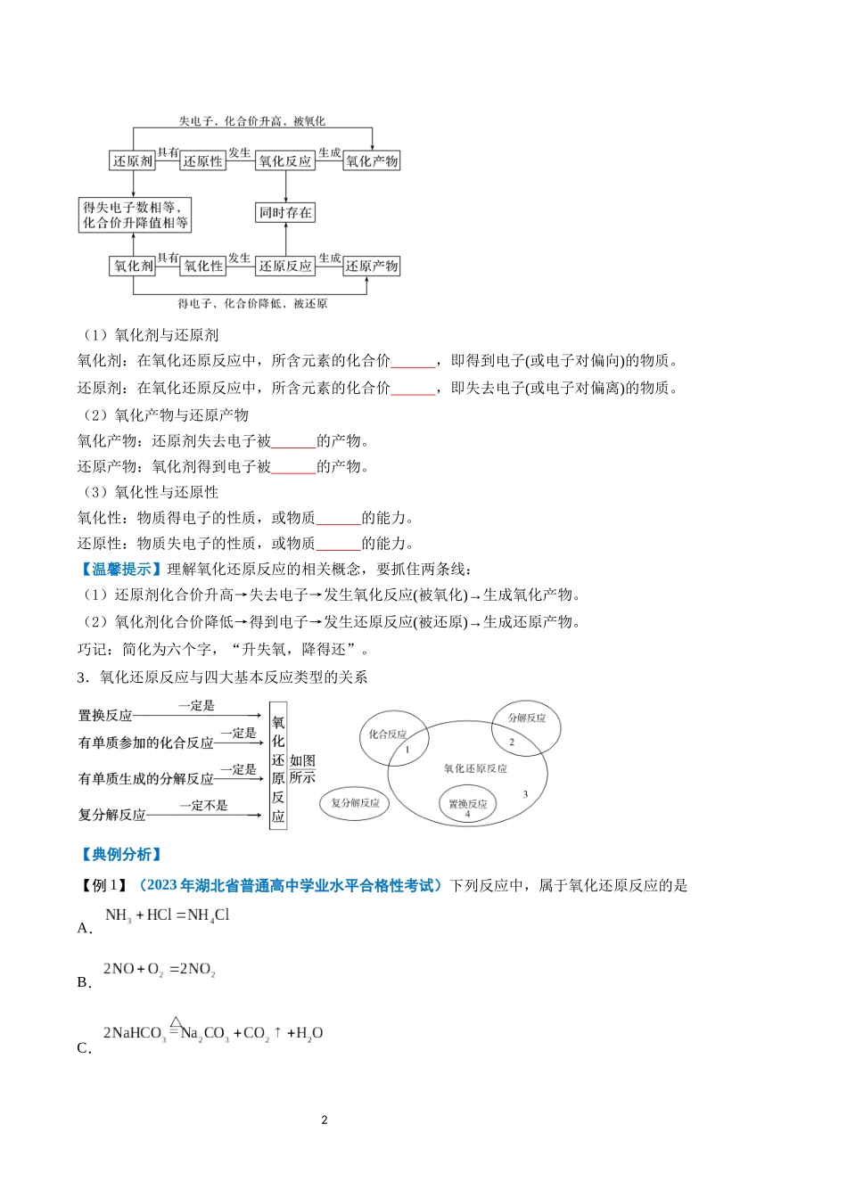 第03讲 氧化还原反应-【学考复习】2024年高中化学学业水平考试必备考点归纳与测试（新教材专用）（原卷版）.docx_第2页