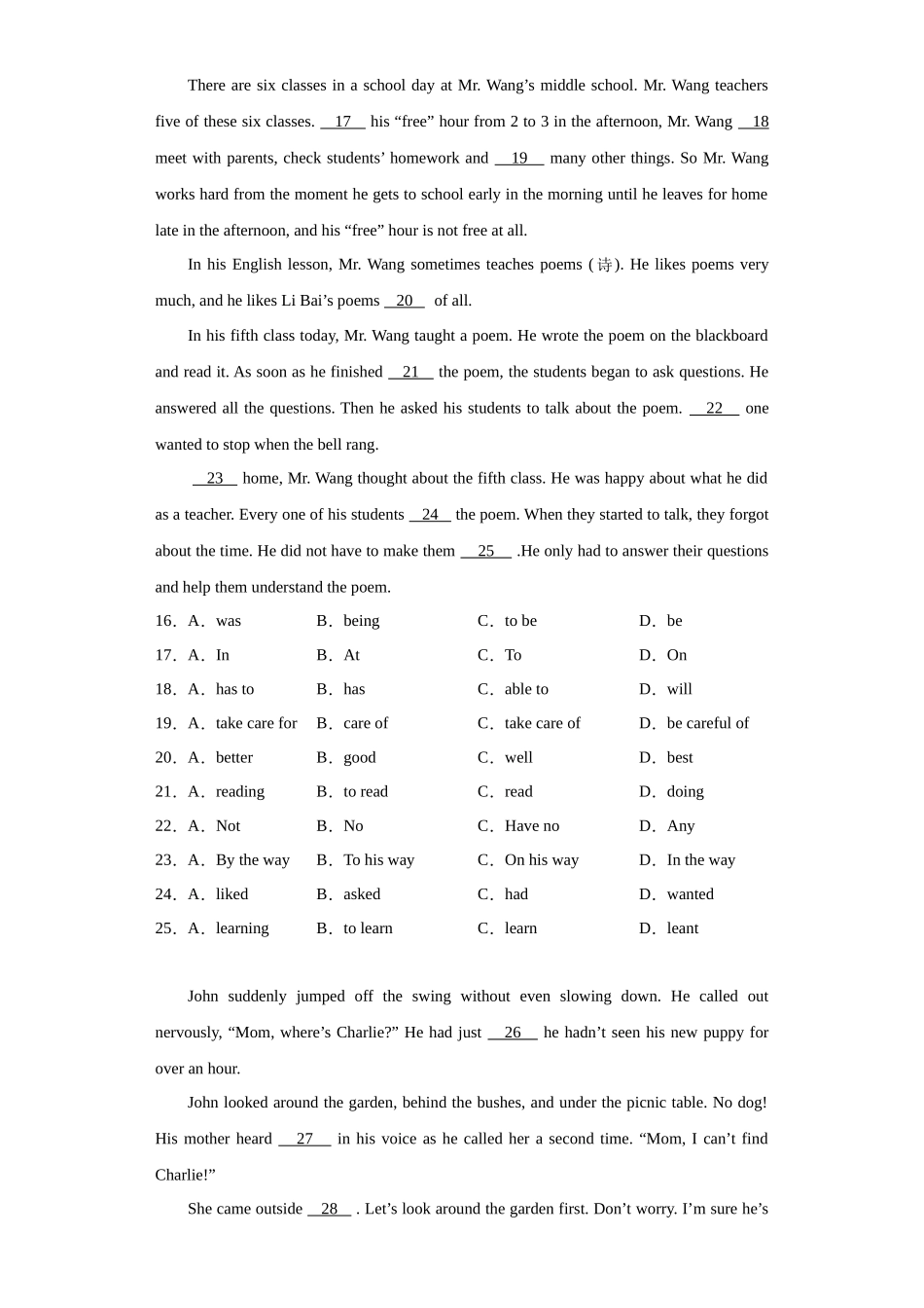 记叙文类完形-学考真题分类汇编-高中英语学考真题分类汇编.docx_第2页