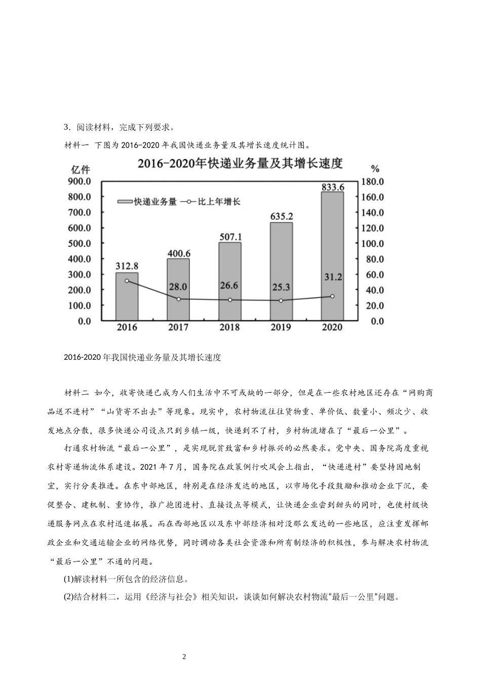 经济与社会 主观题20题（原卷版）--2024年高中政治学业水平测试（统编版 全国通用）.docx_第2页