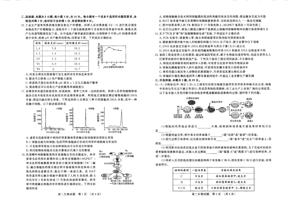 山东名校考试联盟2024—2025学年高二年级生物学学期中试题 高二生物.pdf_第3页