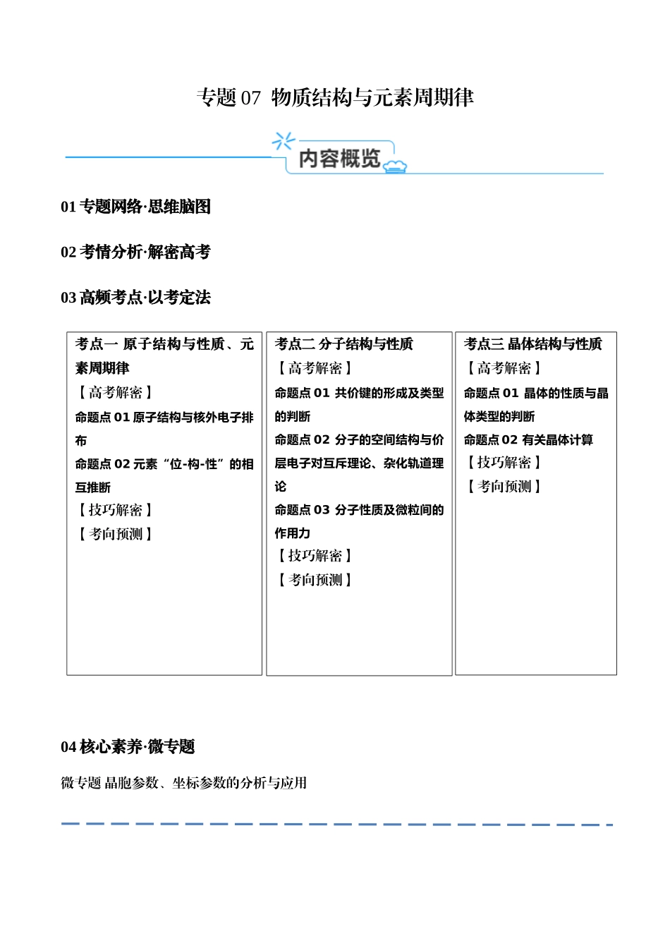 专题07 物质结构与元素周期律（讲义）（解析版）-高考化学二轮复习高频考点.docx_第1页