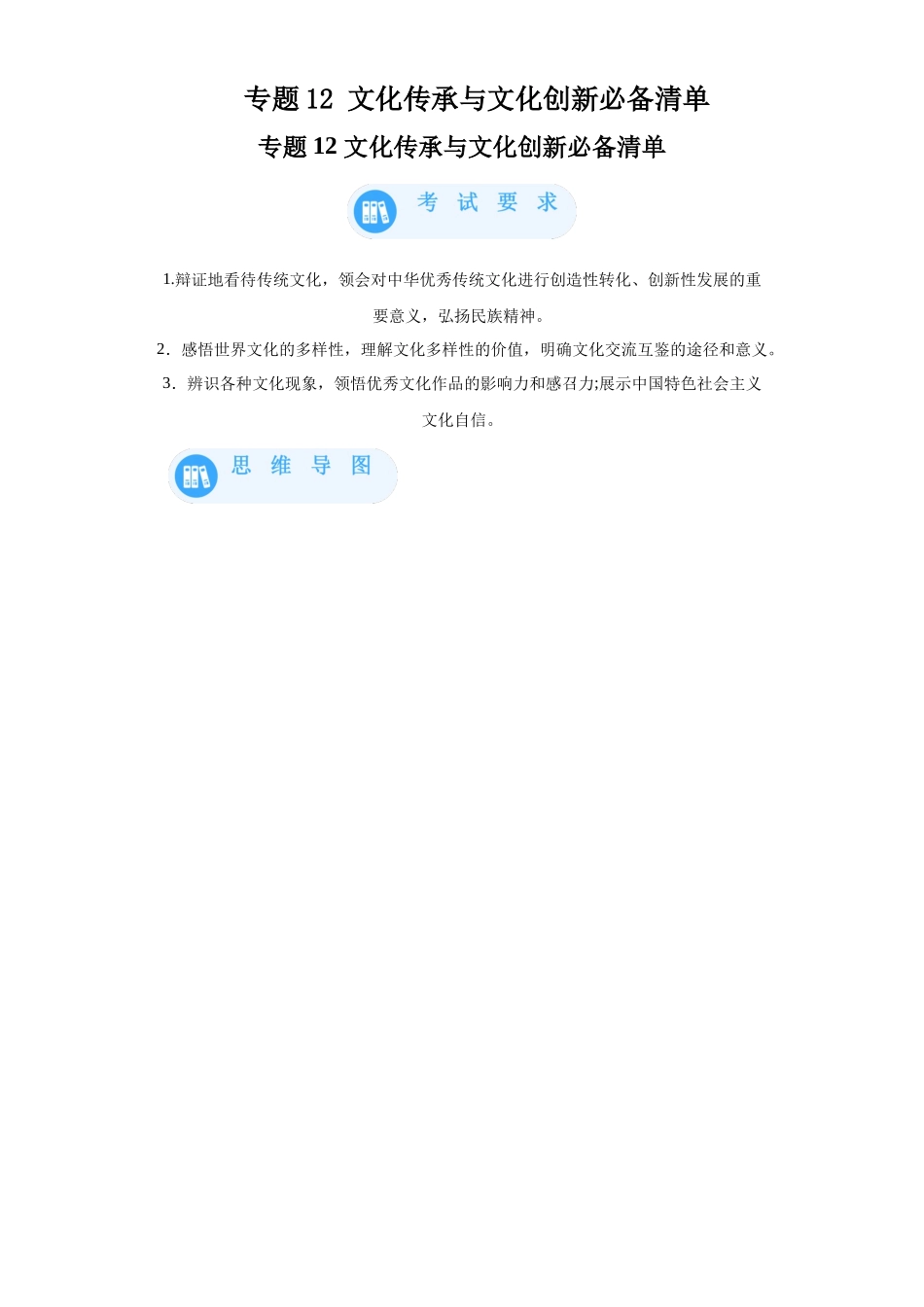 专题12文化传承与文化创新必备清单-高中政治水平考试分类汇编.docx_第1页
