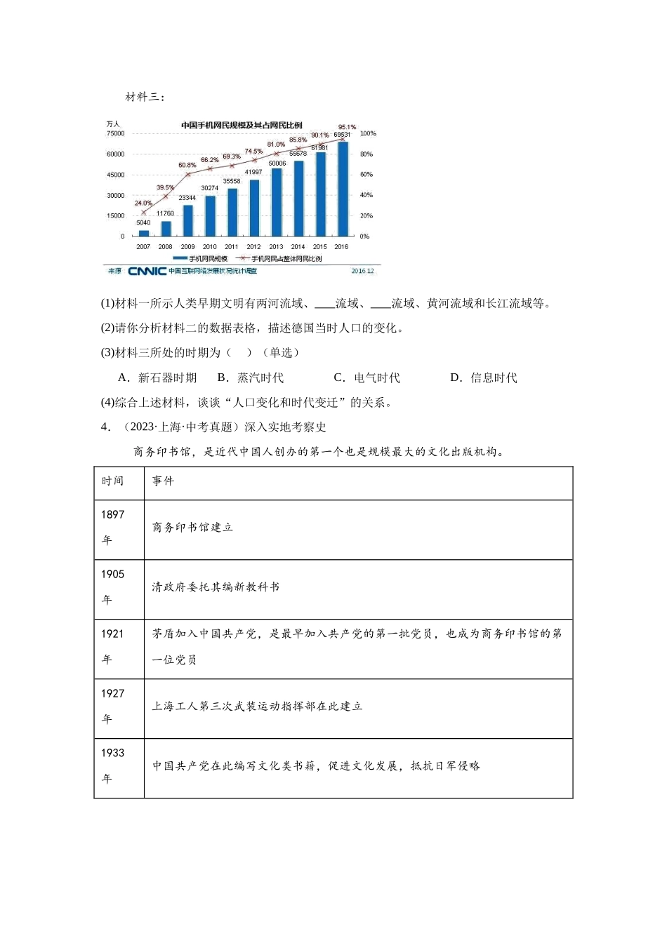 （上海专用）中考历史真题汇编： 综合材料题- 5年（2020-2024）中考真题+1年模拟真题汇编(1).docx_第3页