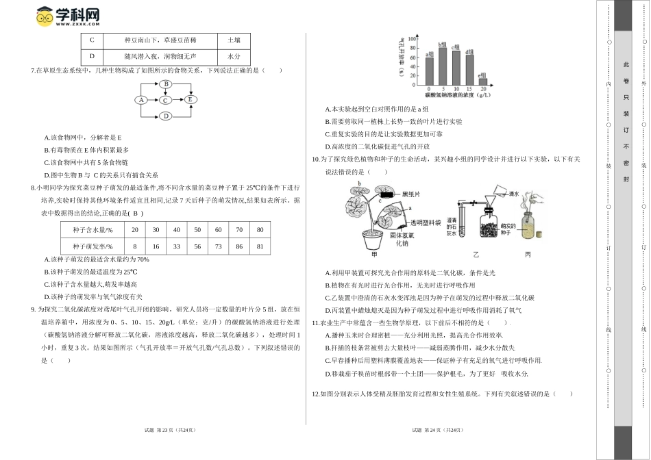 2024年中考押题预测卷（武汉卷）-生物（考试版）A3(1).docx_第2页