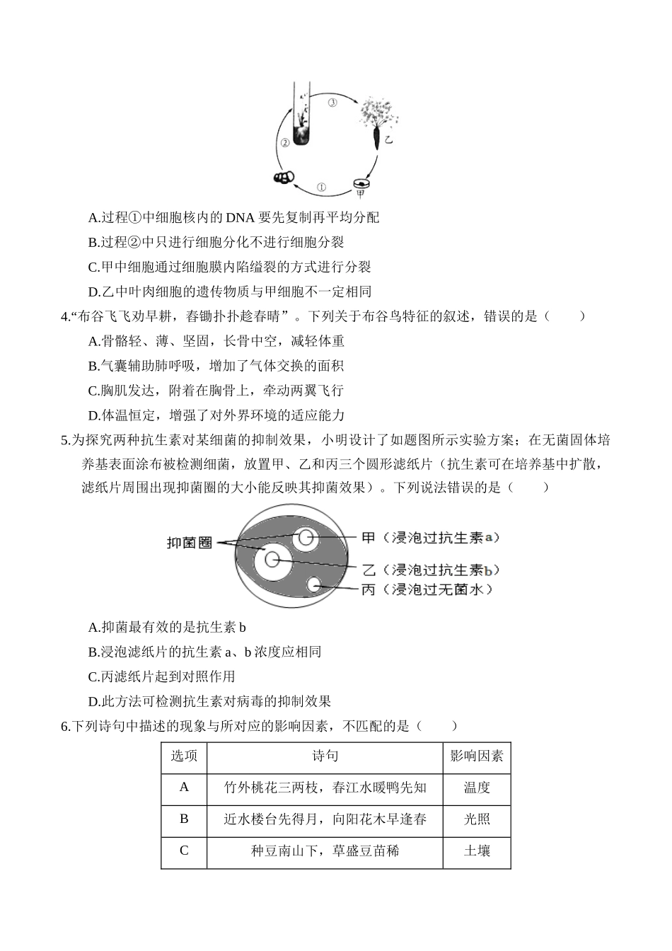 2024年中考押题预测卷（武汉卷）-生物（考试版）A4(1).docx_第2页