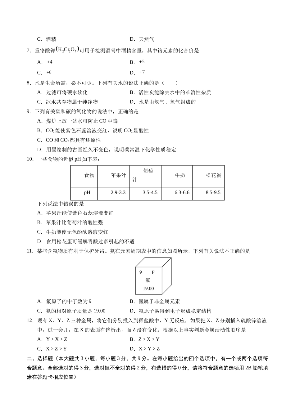 2024年中考押题预测卷（长沙卷）-化学（考试版）A4(1).docx_第2页