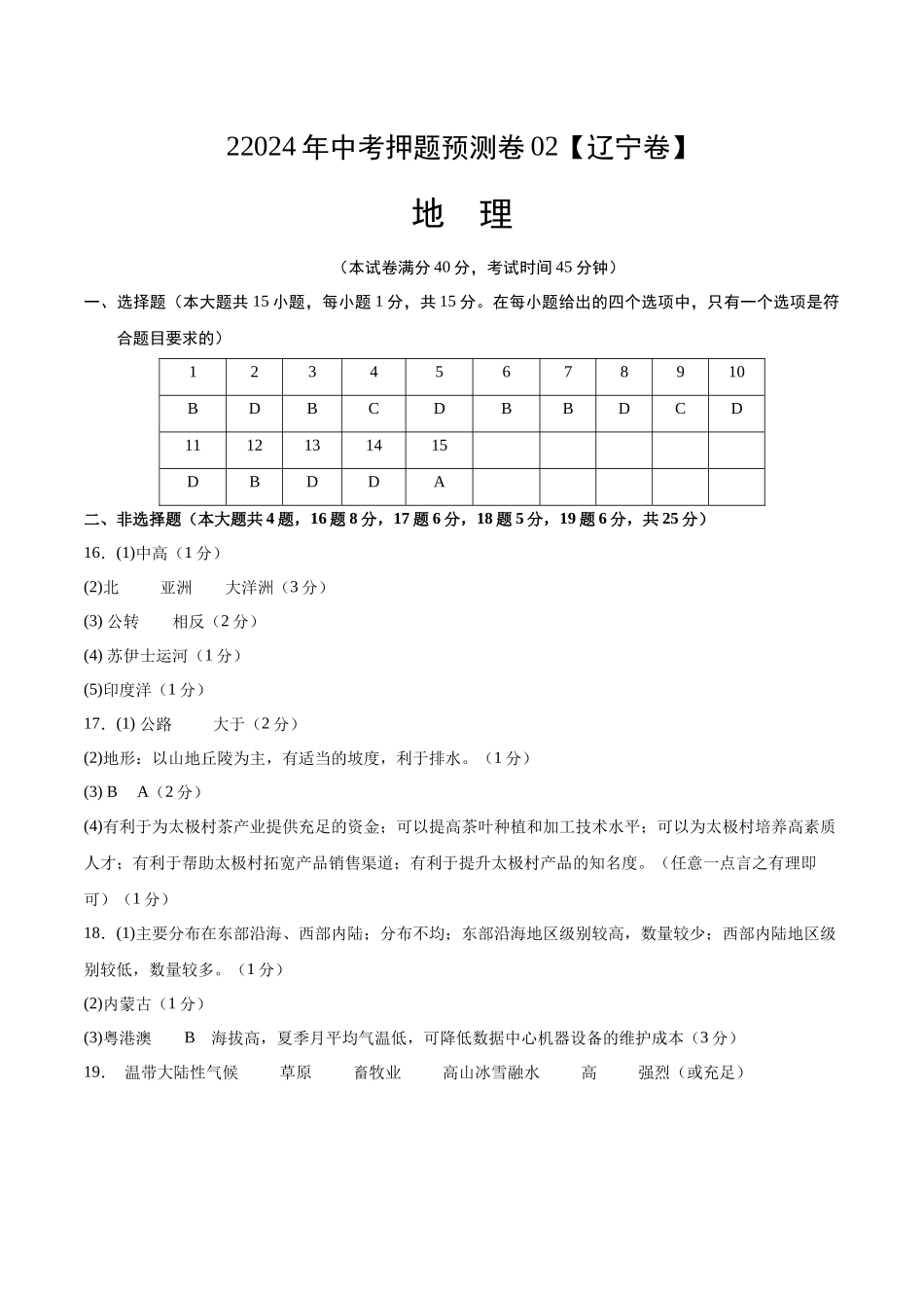 2024年中考押题预测卷02（辽宁卷）-地理（参考答案）(1).docx_第1页