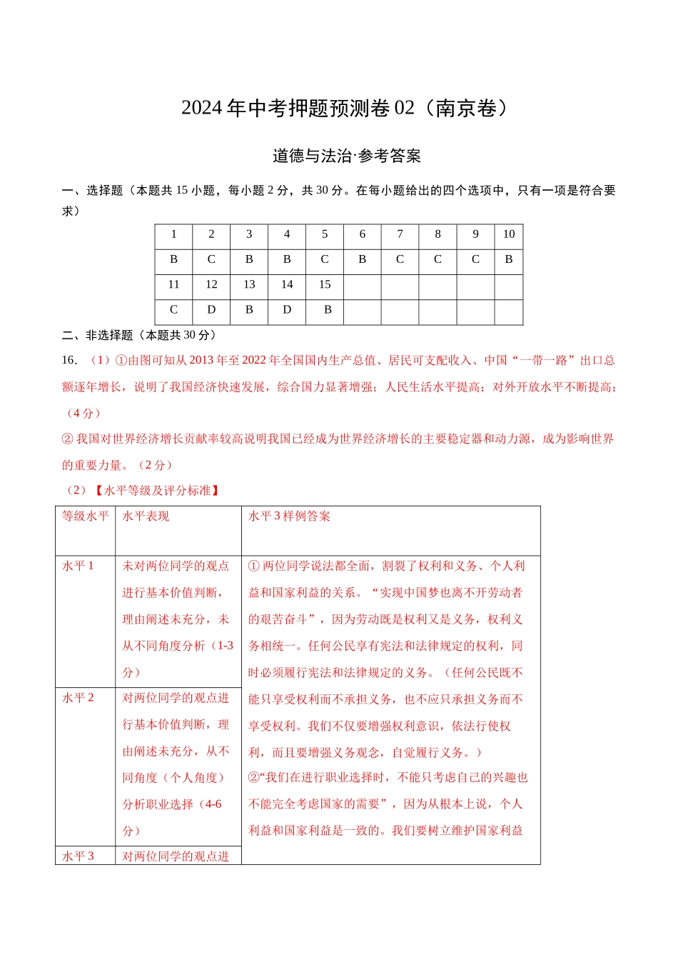 2024年中考押题预测卷02（南京卷）-道德与法治（参考答案）(1).docx_第1页