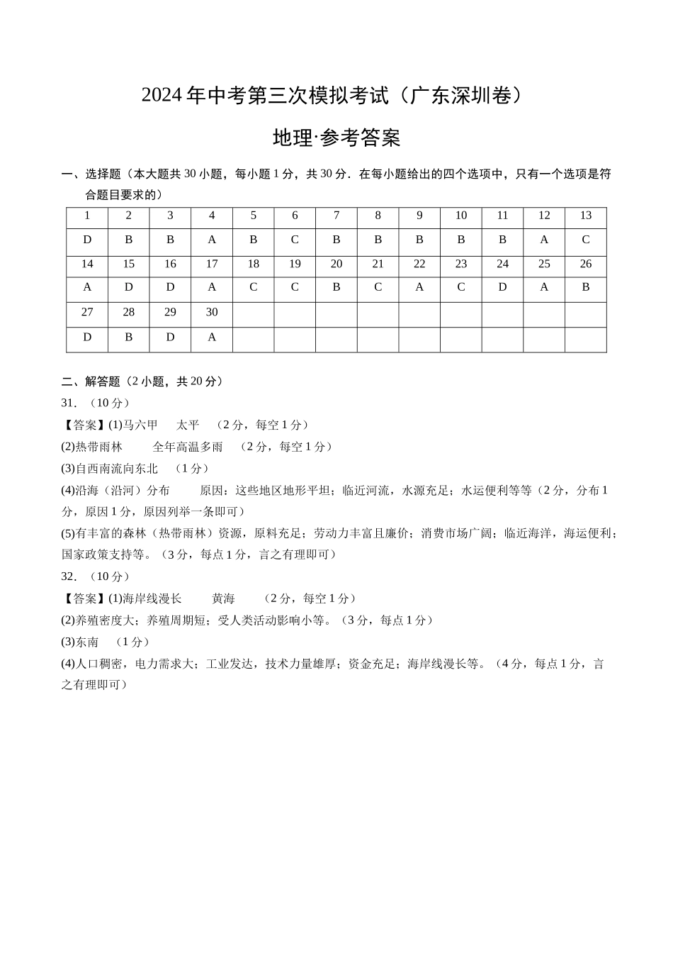 地理（广东深圳卷）（参考答案及评分标准）(1).docx_第1页