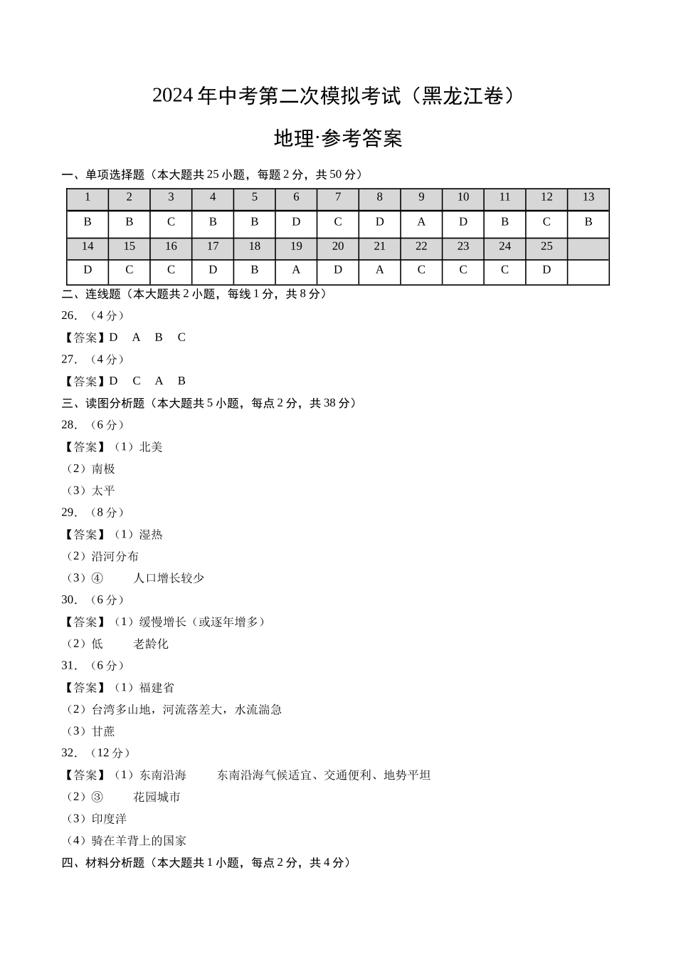 地理（黑龙江卷）（参考答案及评分标准）(1).docx_第1页