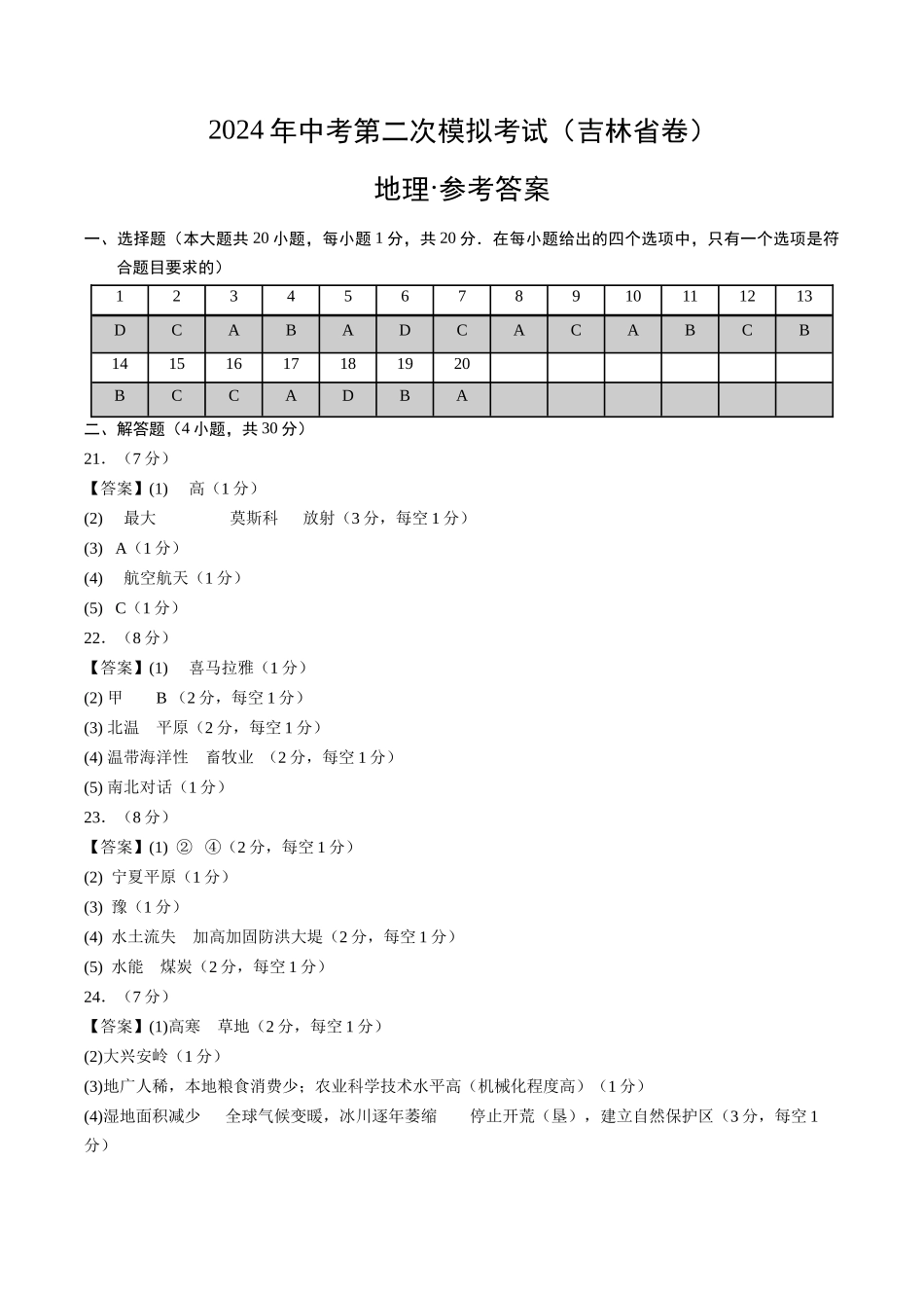 地理（吉林省卷）（参考答案及评分标准）(1).docx_第1页