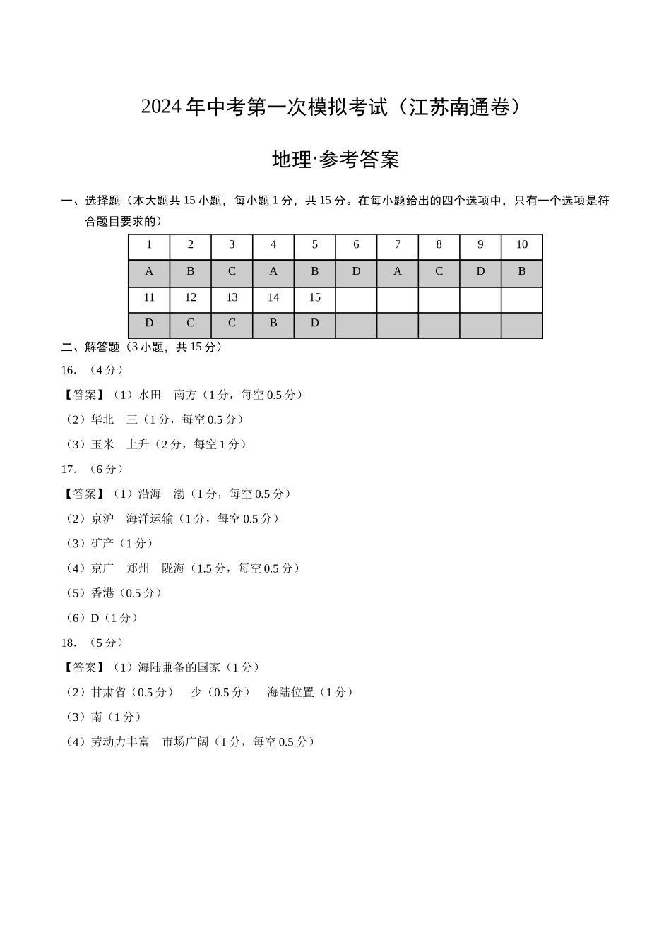 地理（江苏南通）（参考答案及评分标准）(1).docx_第1页