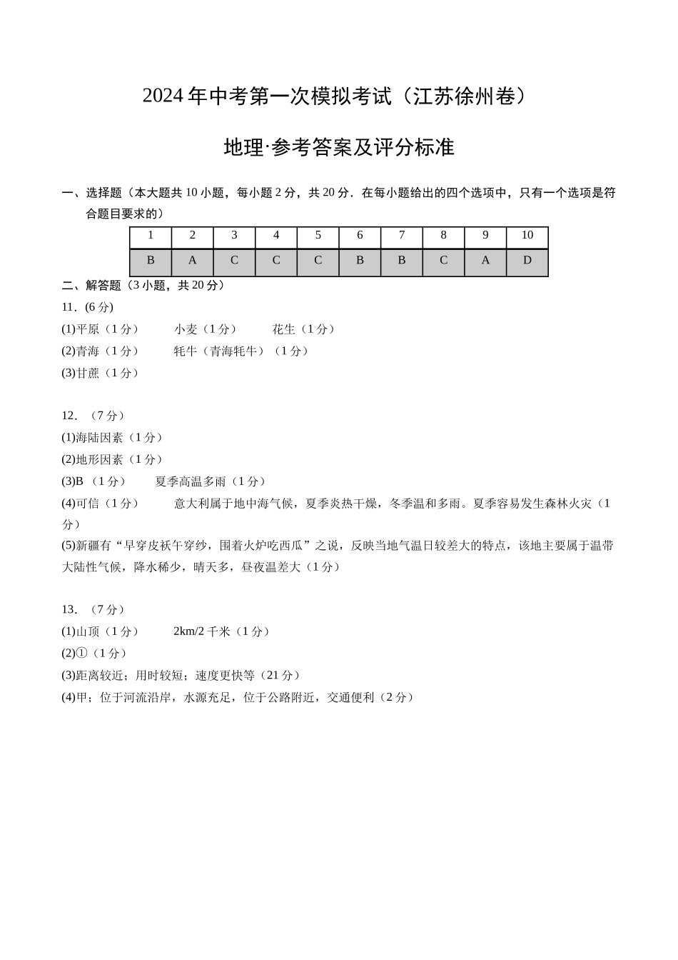 地理（江苏徐州卷）（参考答案及评分标准）(1).docx_第1页