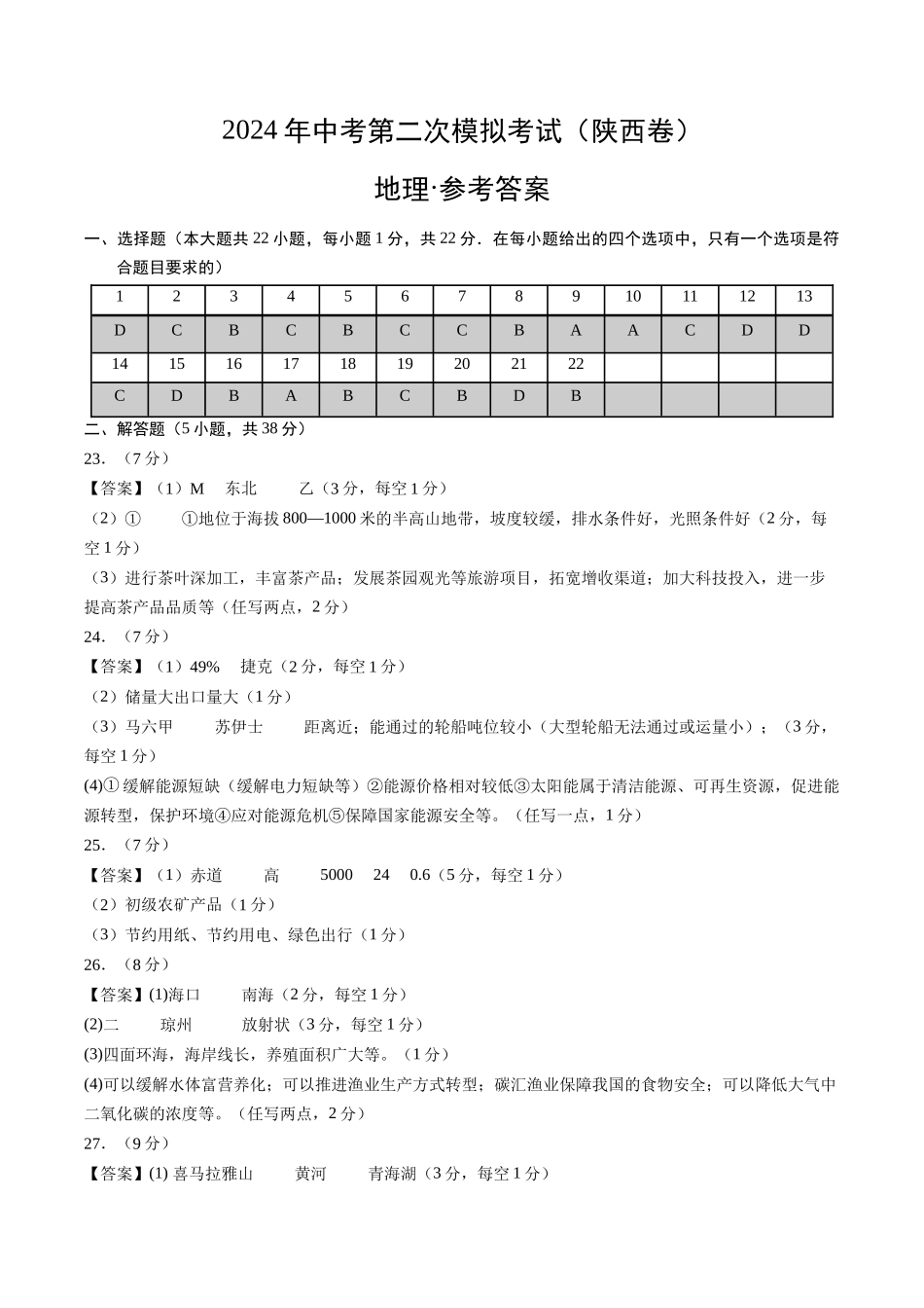 地理（陕西卷）（参考答案及评分标准）(1).docx_第1页