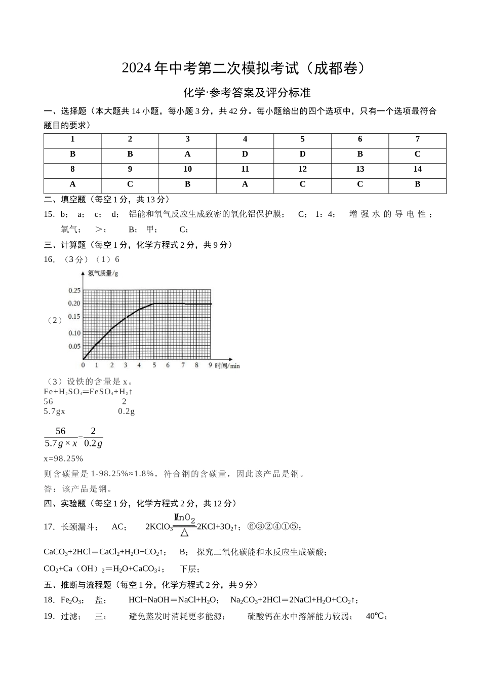 化学（成都卷）（参考答案及评分标准）(1).docx_第1页