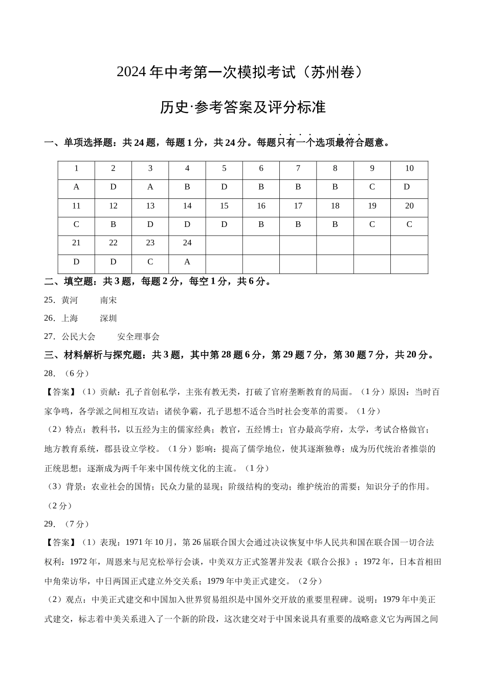 历史（苏州卷）（参考答案及评分标准）(1).docx_第1页