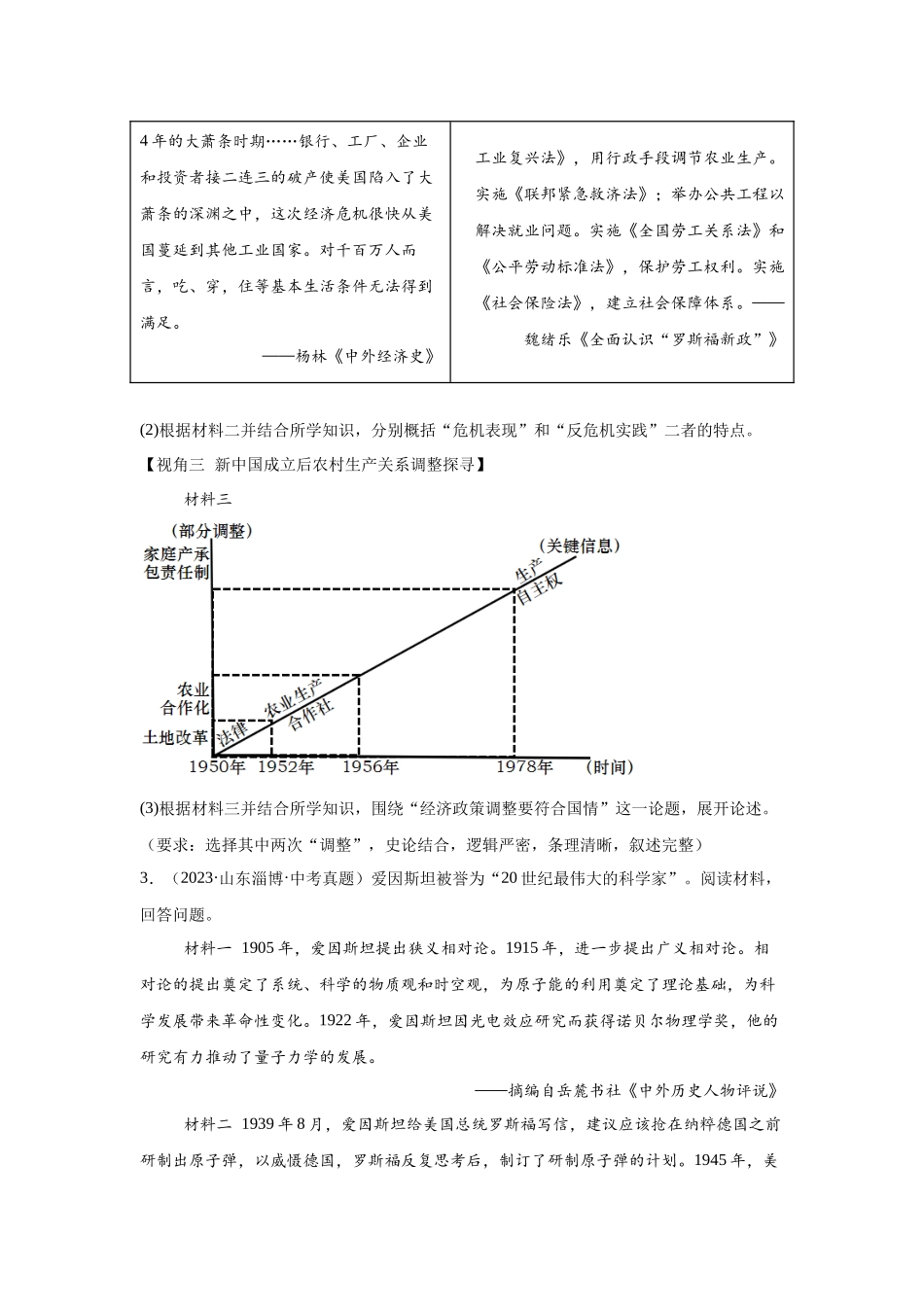山东专用）中考历史真题汇编： 综合材料题- 5年（2020-2024）中考真题+1年模拟真题汇编(1).docx_第3页