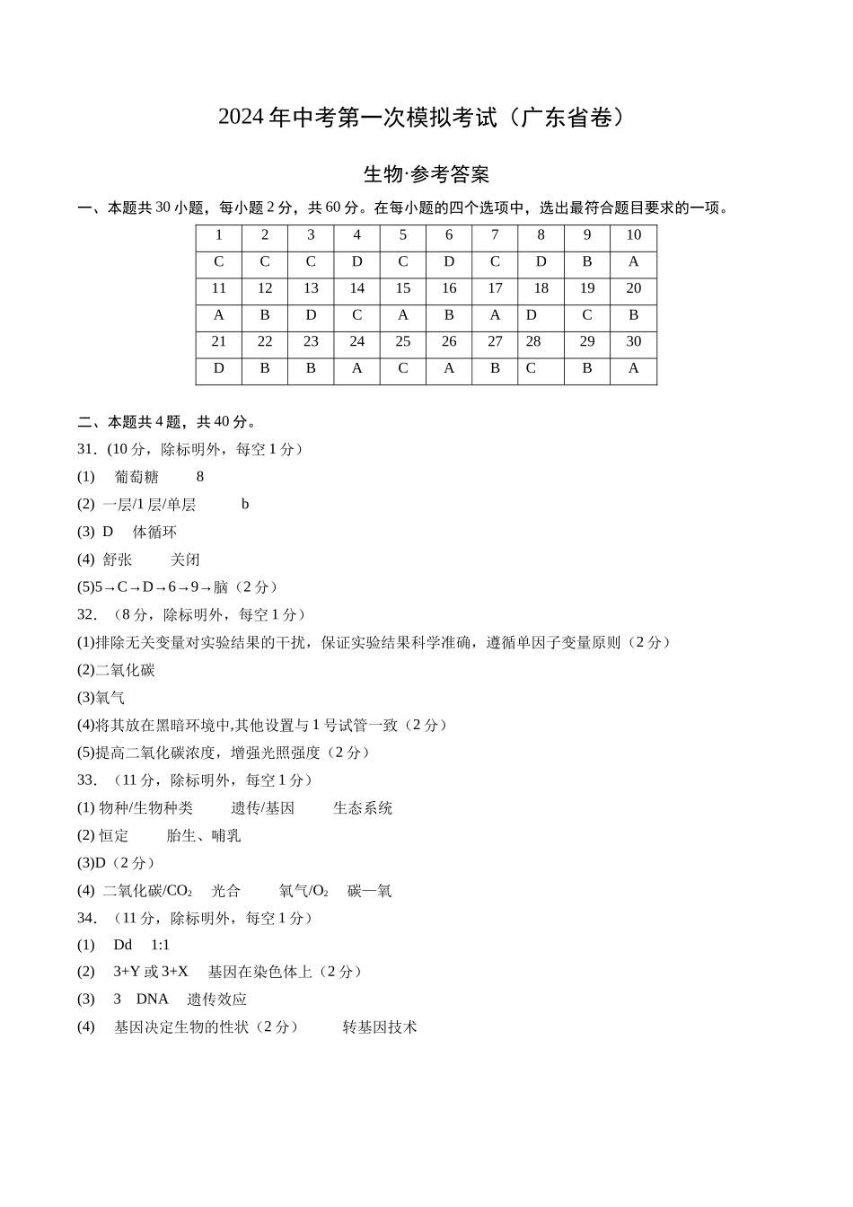 生物（广东省卷）（参考答案及评分标准）(1).docx_第1页
